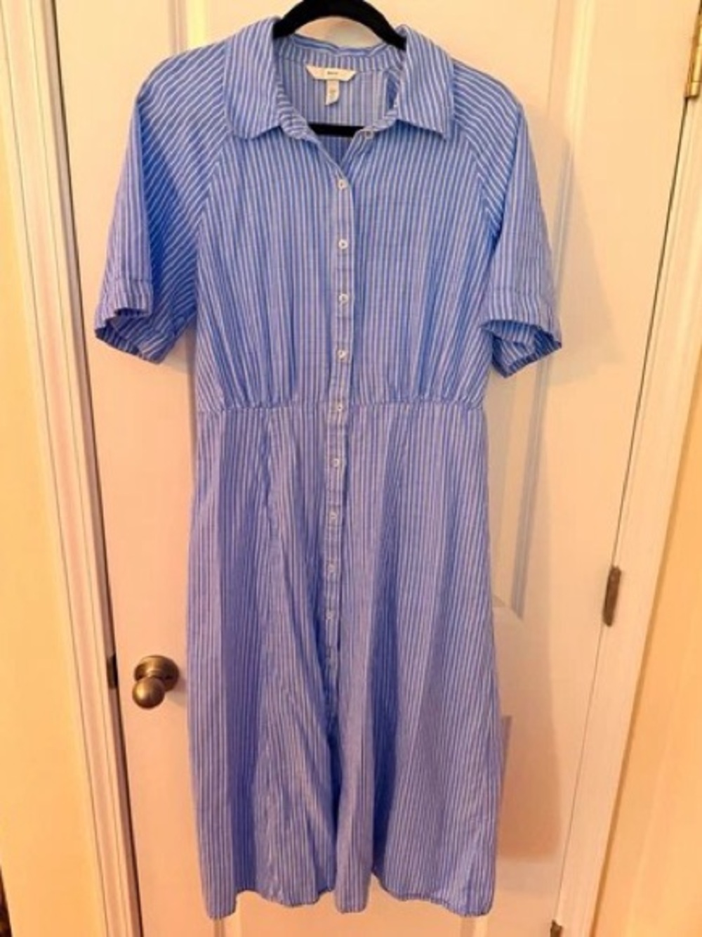 H&M Blue and White Striped Button-Front Mini Dress